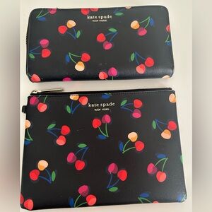 Kate Spade Black and Red Cherry Print wallet zipper bag